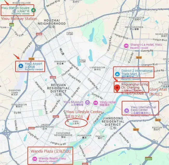 distribución de los hoteles de Yiwu
