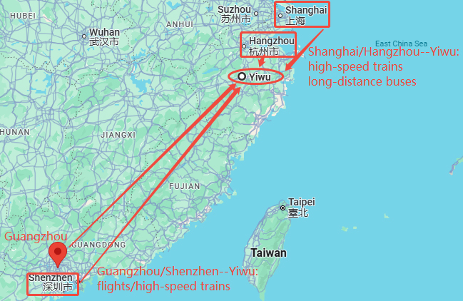 llegar a yiwu desde guangdong-shanghai-hangzhou