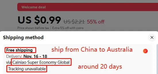 AliExpress shipping from China to Australia