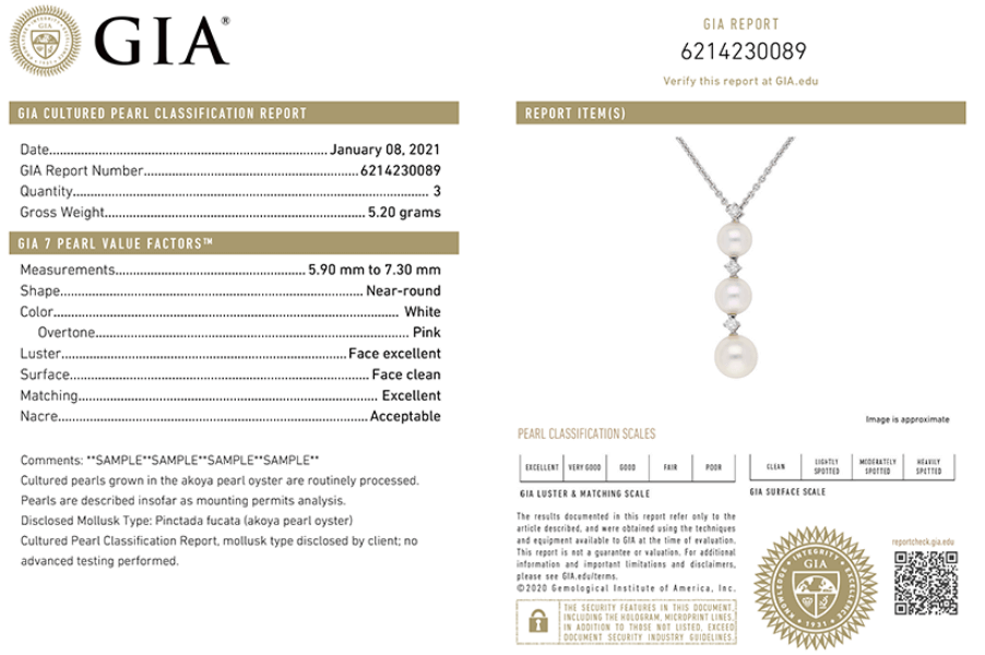 GIA pearl grading report sample