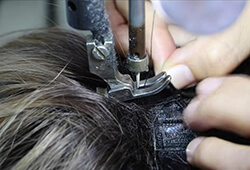 hair sewing onto wig cap