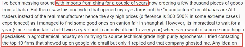 Reddit post on sourcing directly from factories