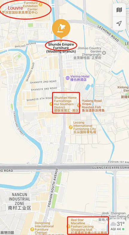 China shunde Lecong International Furnishing City map