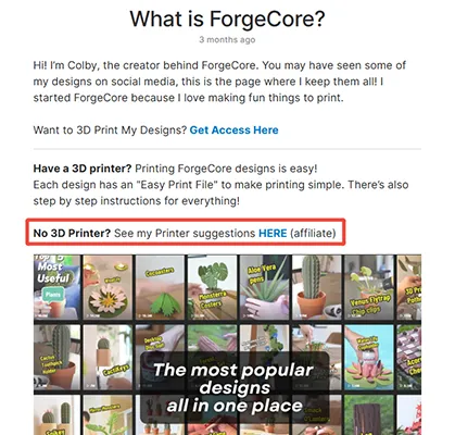 ForgeCore also does affiliate marketing for 3D printers