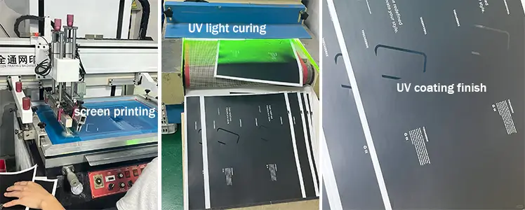 UV coating application by silkscreen printing