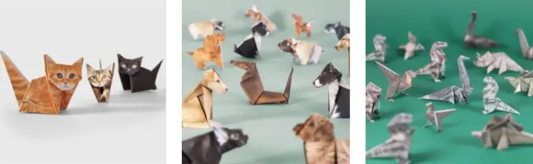 Paper cat, dog and dinos