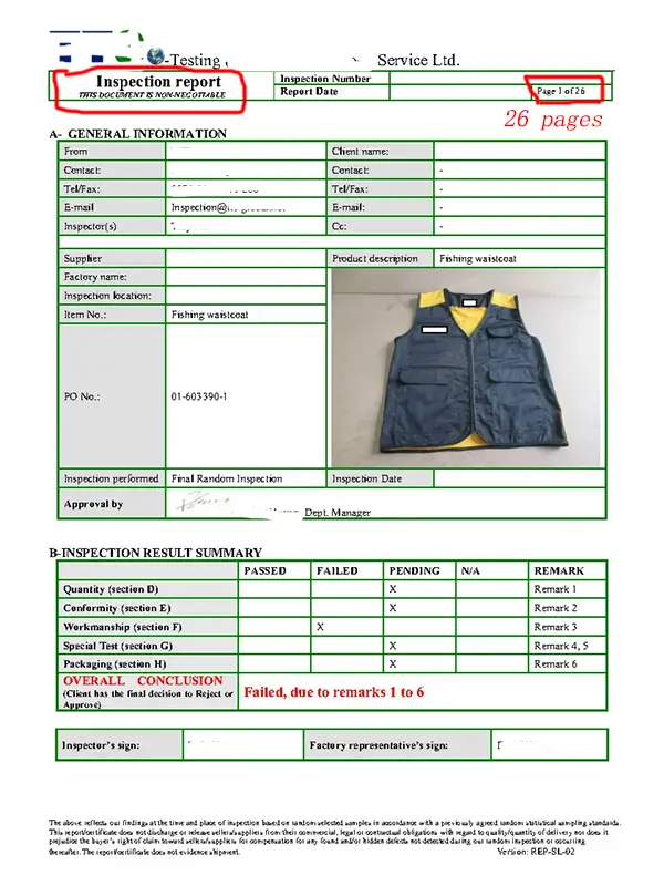 examples of 3rd-party inspection report in China