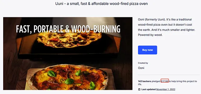 the first Kickstarter project of Ooni pizza oven