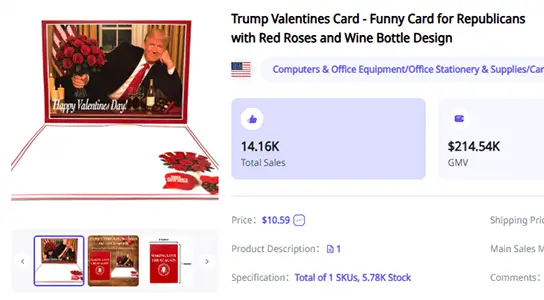 Trump Vanlentines Cards sales data